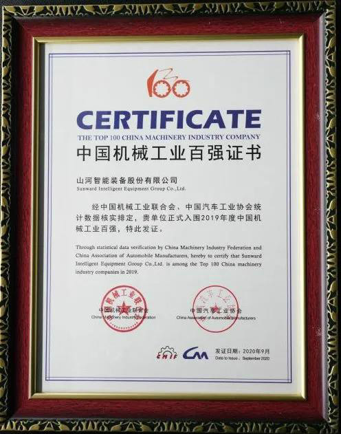 2019年中国机械工业百强宣布，122cc太阳成智能排名52位